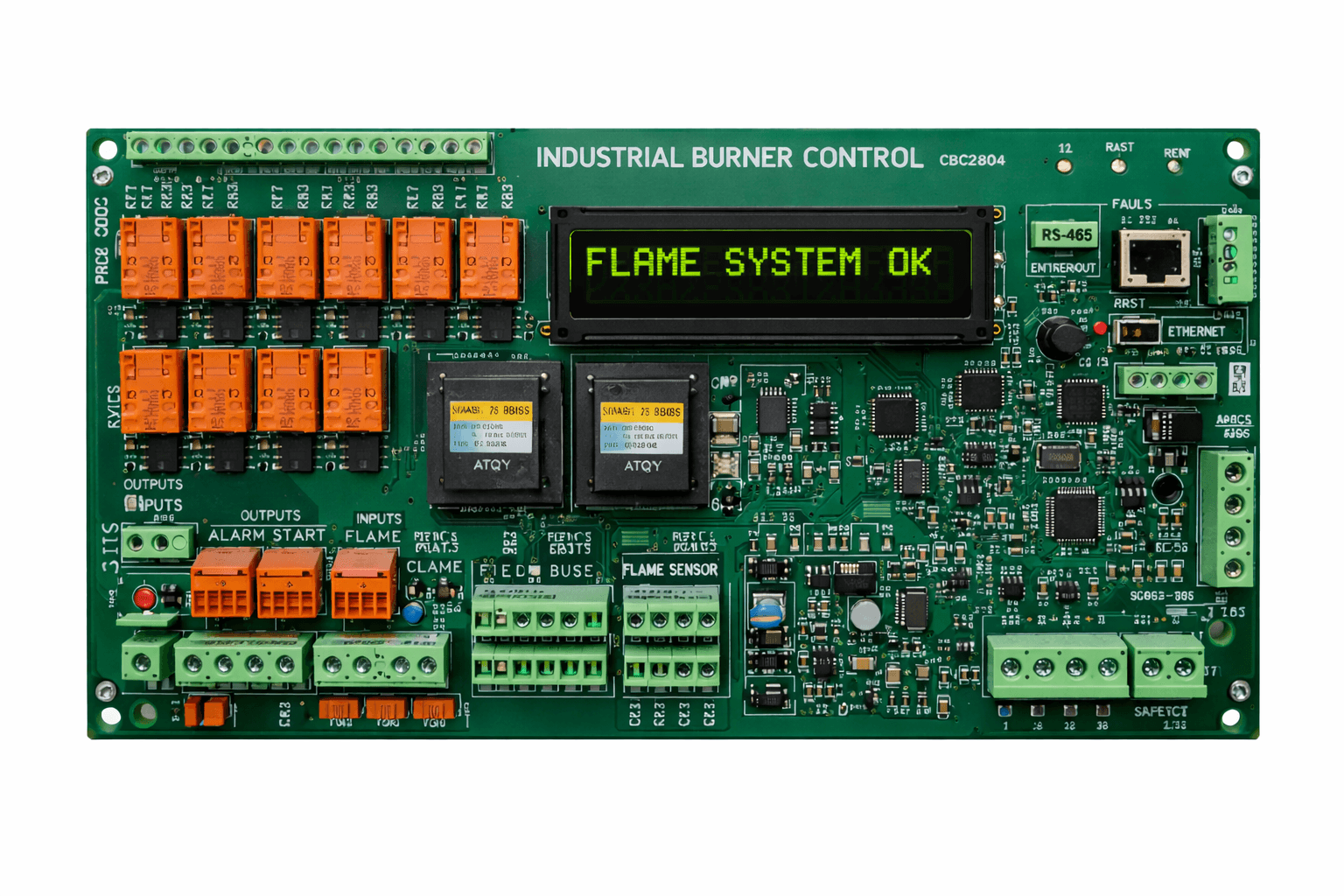 Industrial burner / flame controller (harsh EMI, noisy power, safety-critical interlocks)